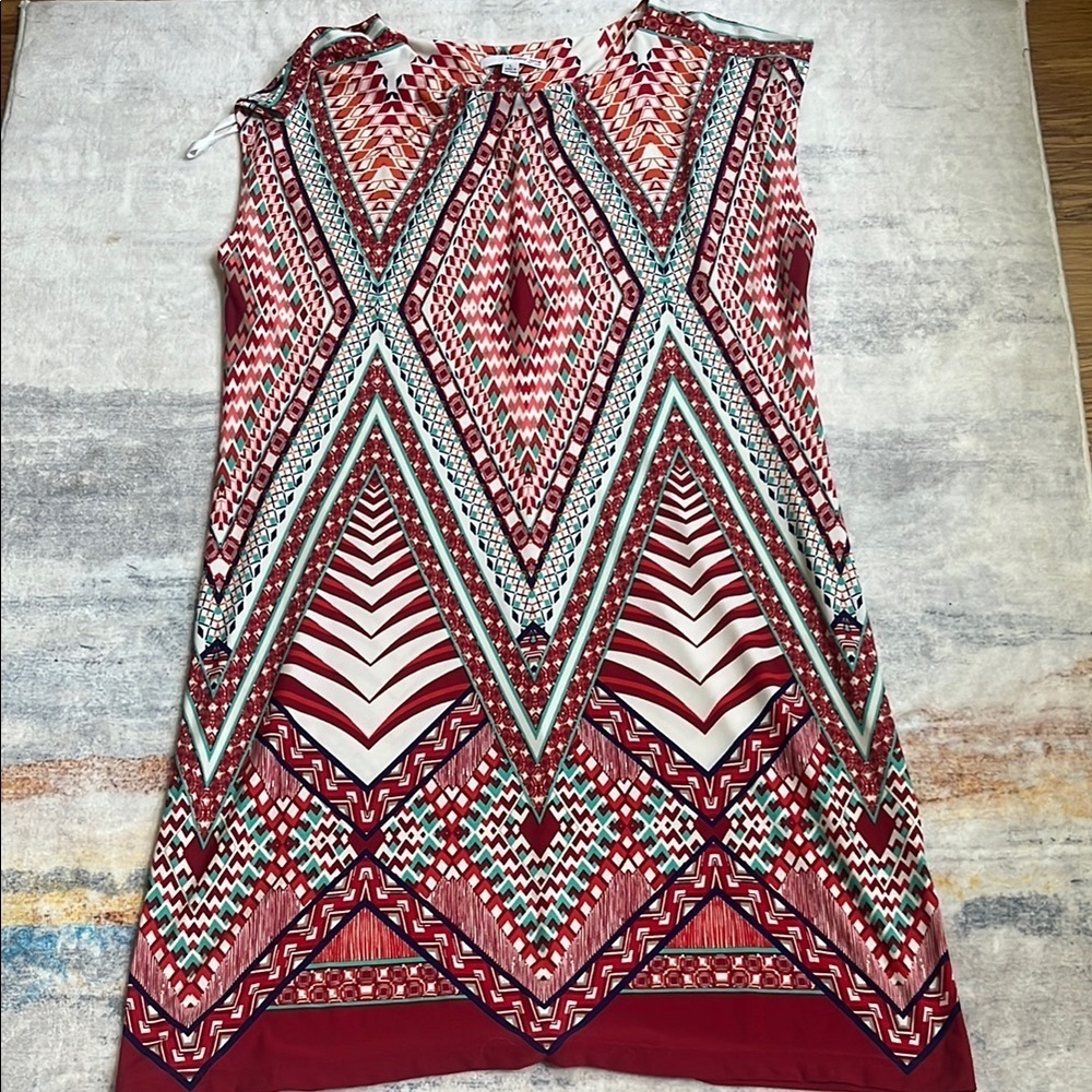 (255)Studio One Red and Orange Sleeveless Sheath Dress - Picture 3 of 6